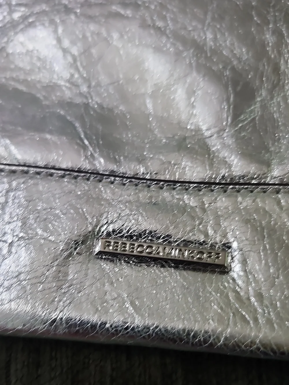 Rebecca Minkoff Silver Leather Envelope Clutch Metallic W/Zip Detail